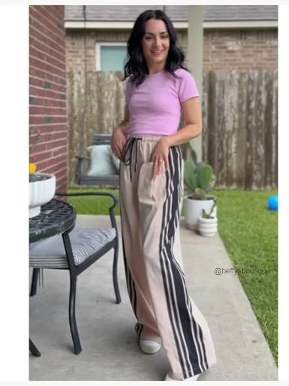 Wide Leg Sweatpants High Waist Drawstring Side Striped Pockets Lounge Active - Picture 6 of 7